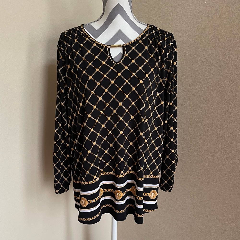 Absolutely Famous - Elegant Black and Gold w/ Lion Heads Blouse - Size: XL